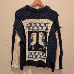 NWT Anthropologie Pilcro Bird Sweater Crewneck Chunky Knit